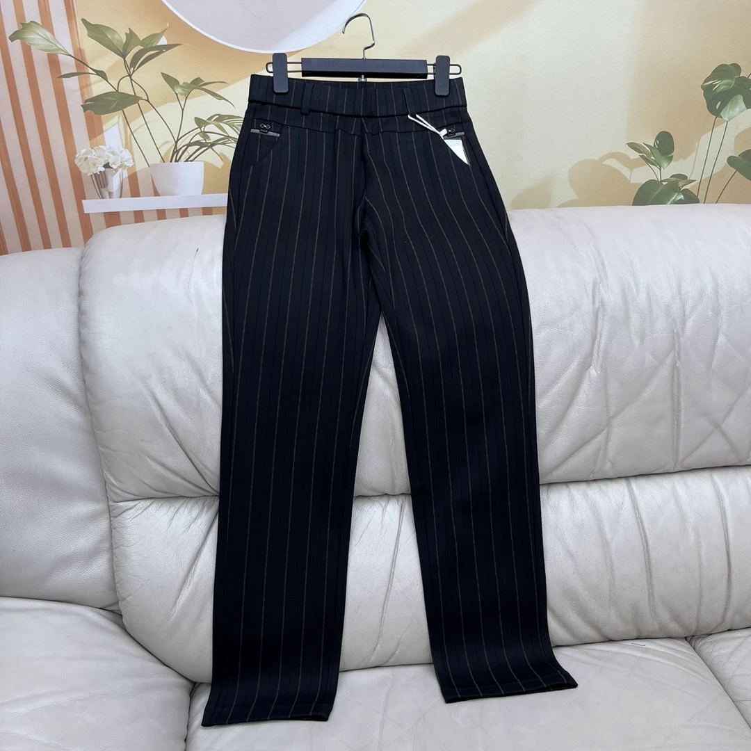 女士黑色条纹小直筒裤春季新款高腰修身气质修身铅笔裤 23061