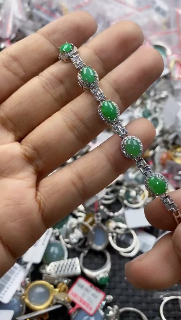 银S925镶嵌戒指翡翠10                 8