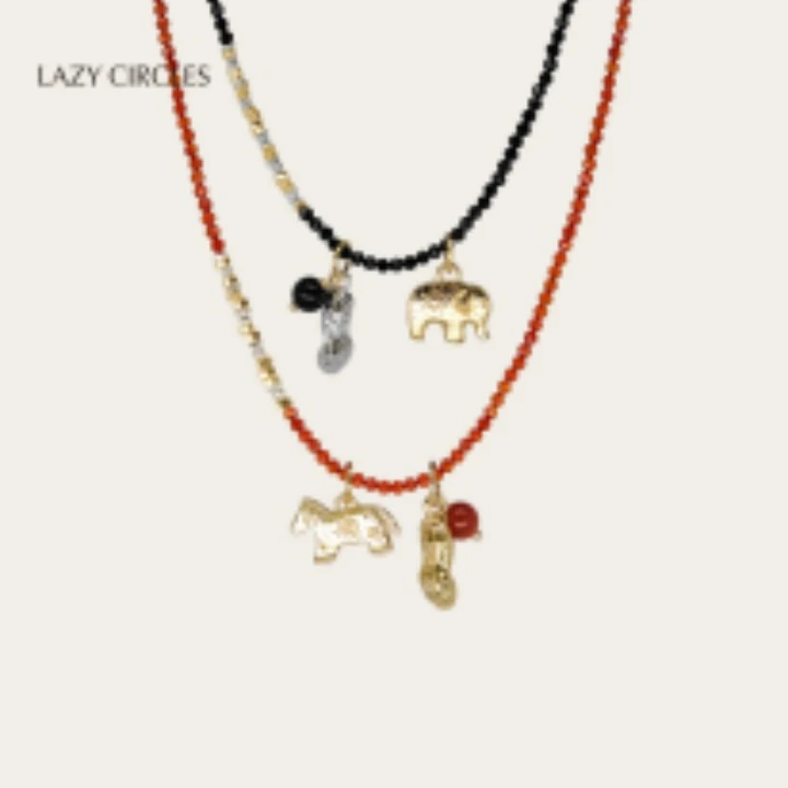 LAZY CIRCLES 铜合金项链 好事花生小马小象项链多吊坠