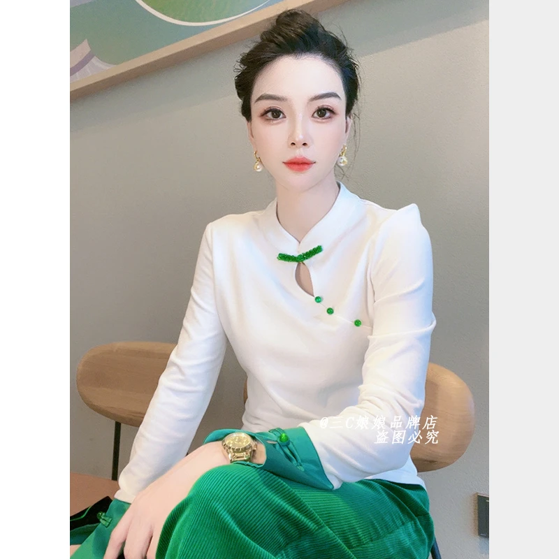 三C娘娘29155新中式国风休闲气质百搭拼接盘扣上衣