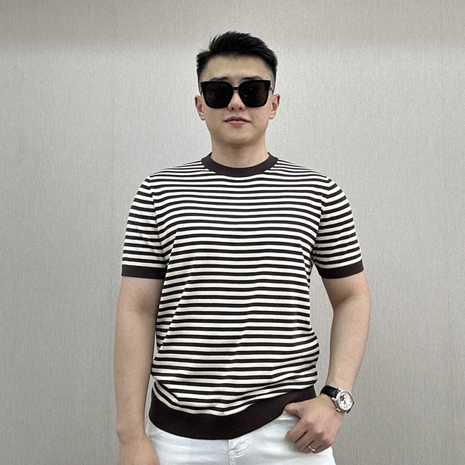 <古帝特尼>春夏季新款男士条纹休闲时尚百搭街潮圆领短袖Z-39027