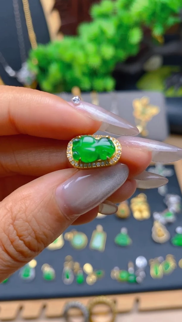 吊坠(不含链)银S925镶嵌翡翠鱼