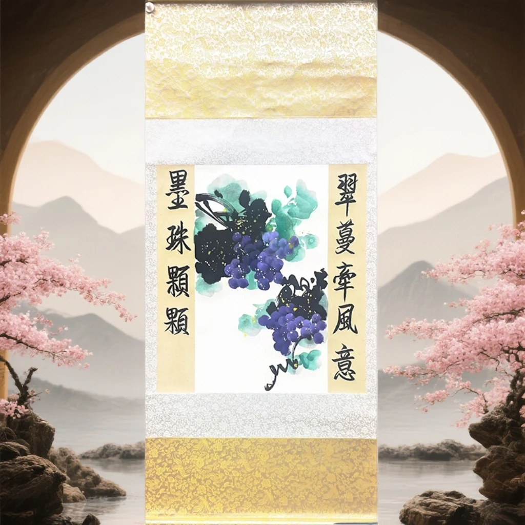 葡萄国画三尺中堂装裱高国元老师手绘精品国画字画书画直播