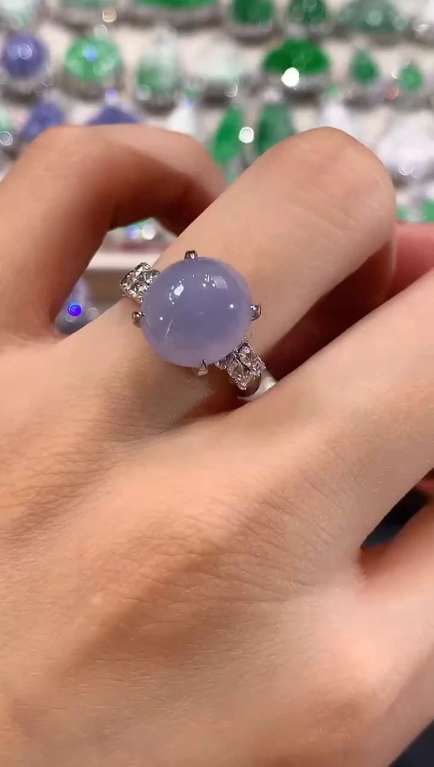 18K金镶嵌戒指翡翠a150紫货有色差