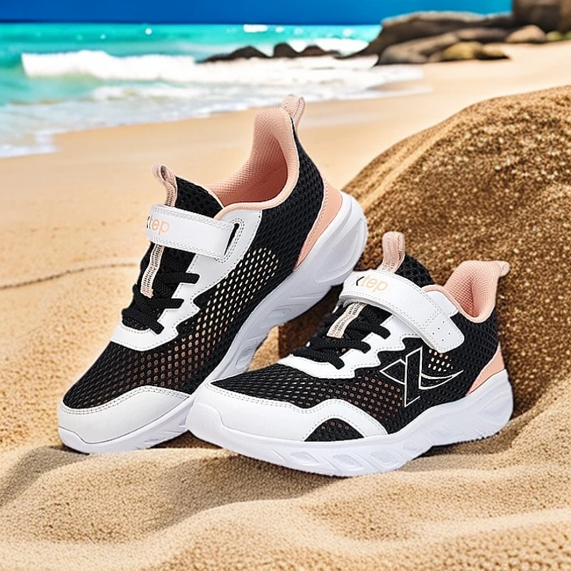 特步儿童冬季网面运动鞋女童软弹透气魔术贴轻跑鞋675215119170