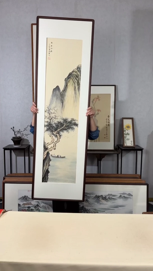 国画手绘*扁舟吟兴*52*172cm带框发货