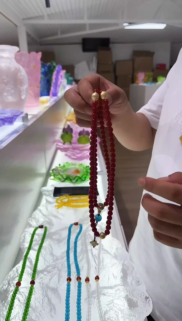 手工艺品琉璃古法琉璃108颗珠红色