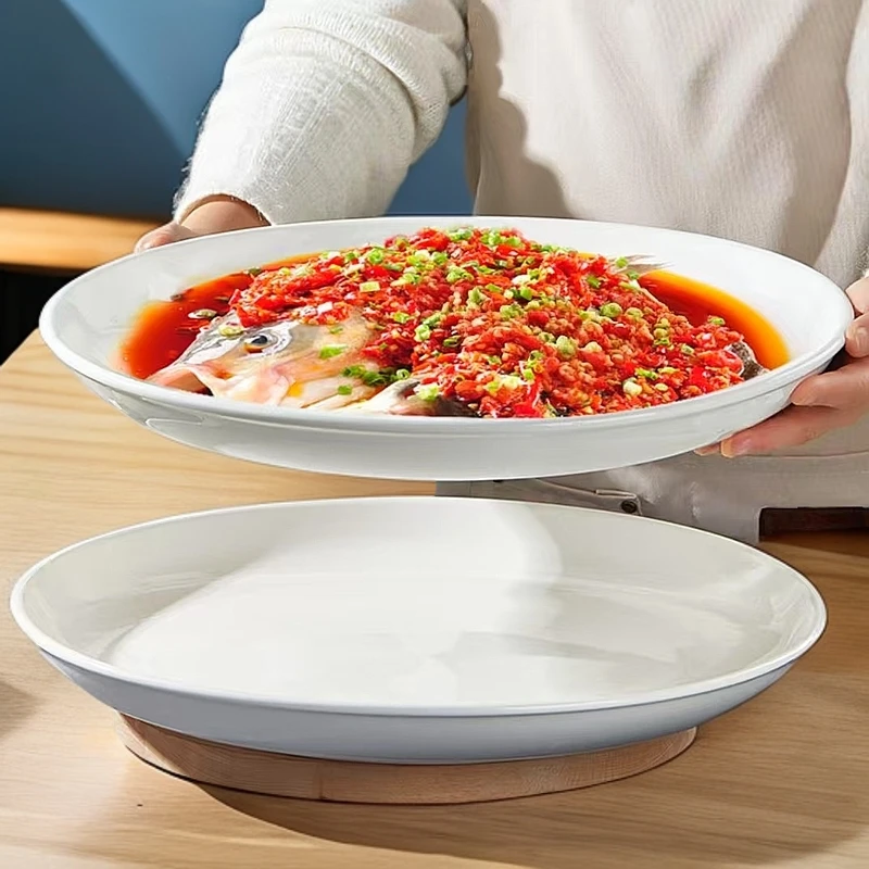 剁椒鱼头盘12英寸深盘子家用大号菜盘蒸鱼盘陶瓷圆形纯白多功能盘