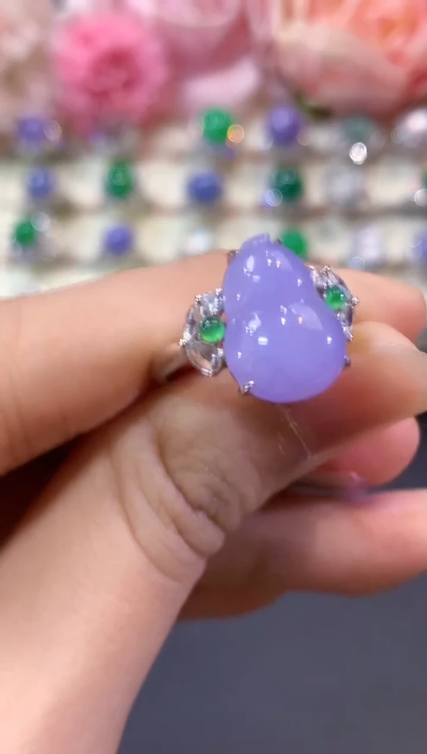 18K金镶嵌戒指翡翠B225 紫货有色差