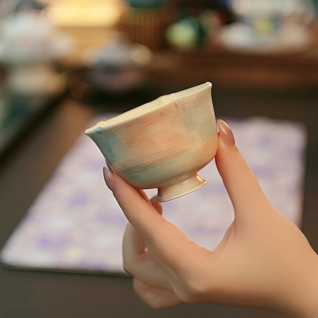 慕锦全手绘釉下彩仙女文艺治愈可爱陶瓷茶具宽口花瓣杯（100ml）