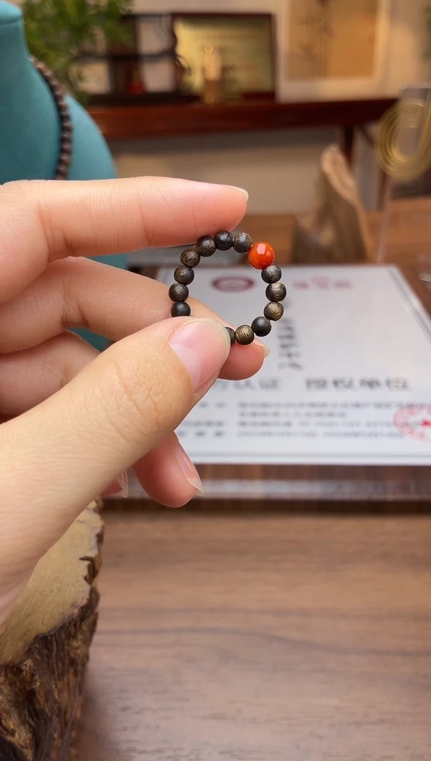 沉香沉香碎屑白棋戒指