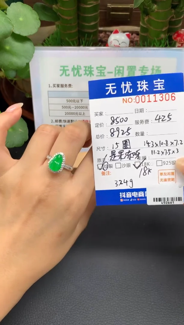 18K金镶嵌定制翡翠雨**~A88