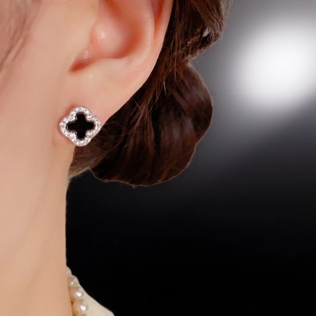 铜合金锆石耳饰 小清新微镶锆石四叶花套装耳钉精致轻奢百搭耳环8