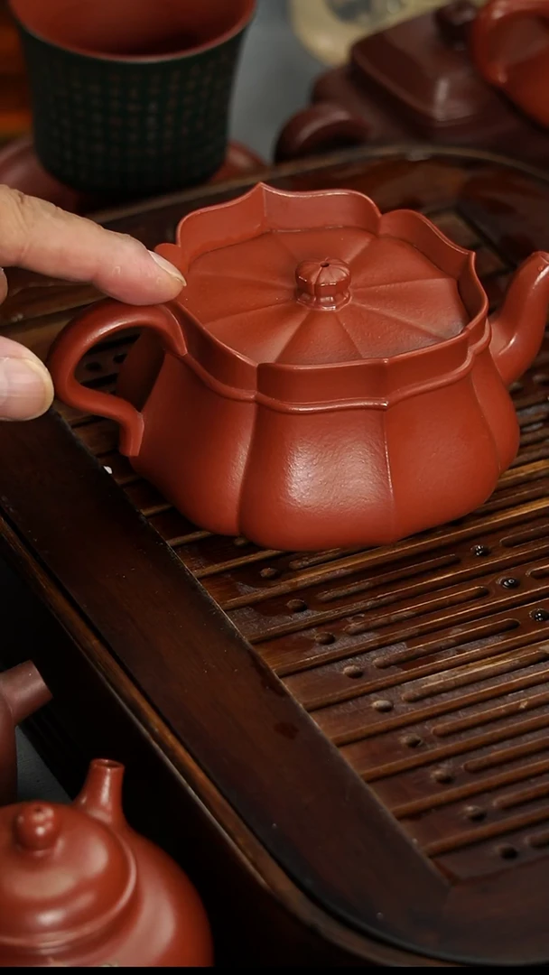 茶壶紫砂老*宜兴紫砂朱泥筋纹僧帽