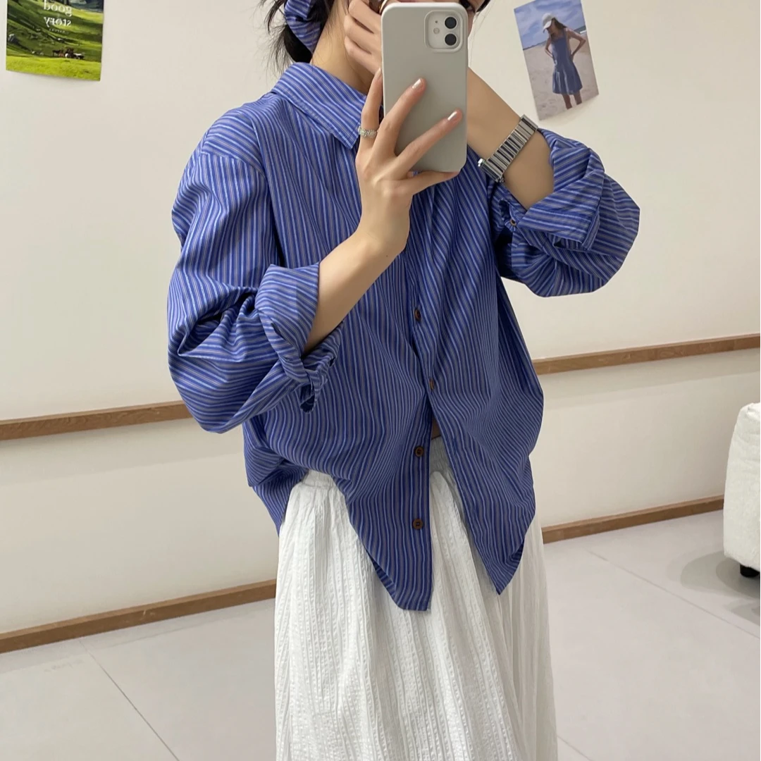 FUJIA STYLE韩版新款时尚百搭条纹头花衬衫C98045