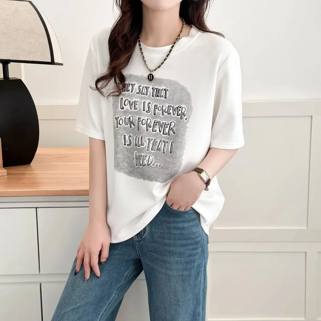 【高品质纯棉】夏季新款宽松百搭大码圆领中长款短袖T恤显瘦春夏