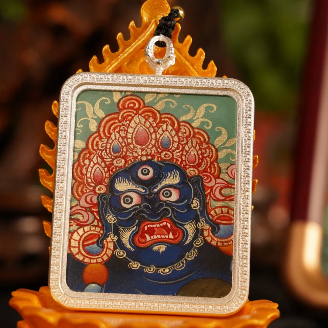 【热贡彩唐 】纯手绘黑C随身唐卡吊坠 | 4X5cm画芯