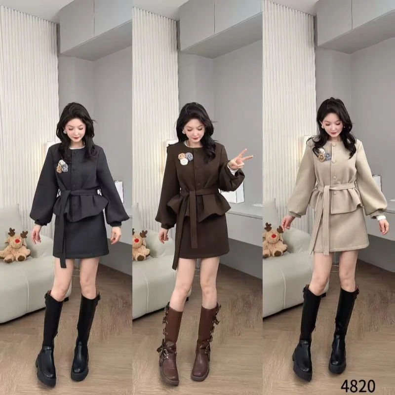 Saeda品牌女装秋冬新款小香风韩系两件套加棉套装YF4820