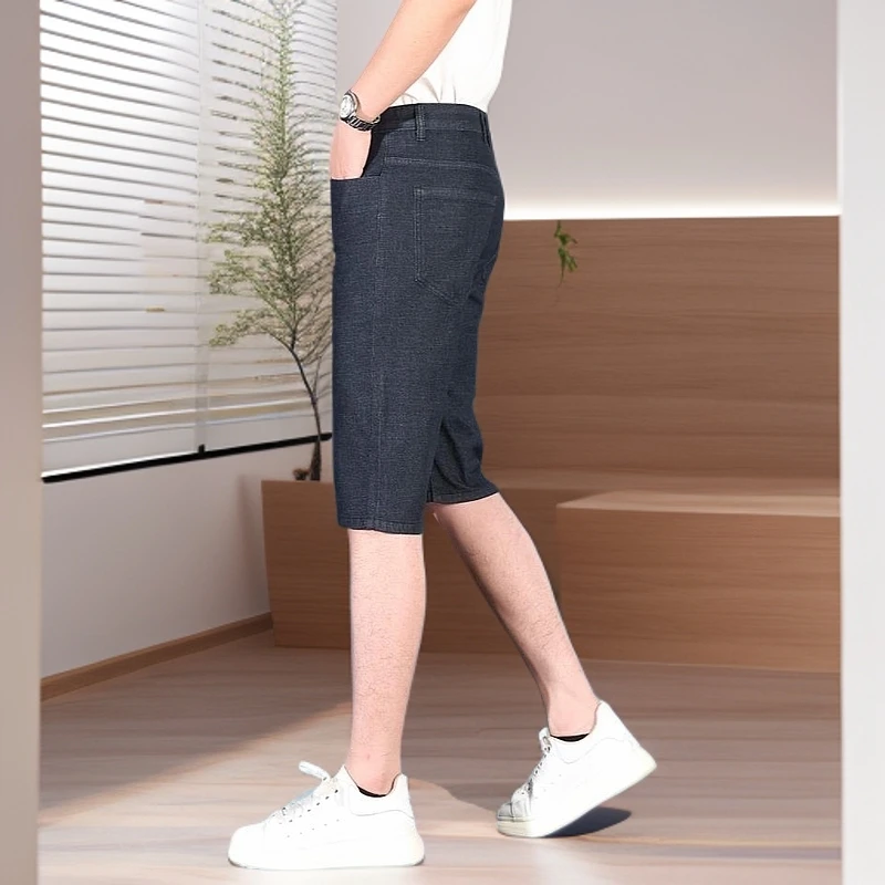 【反季甩卖清仓】男士时尚七分裤直筒裤高腰宽松弹力牛仔中裤