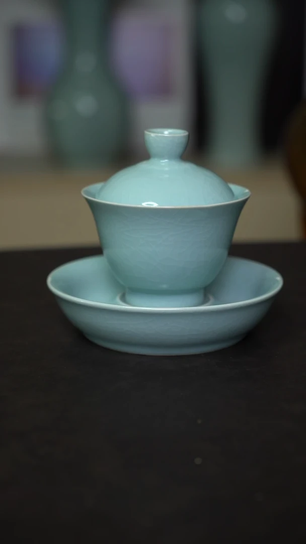 杯子瓷粉青釉玉兰盖碗