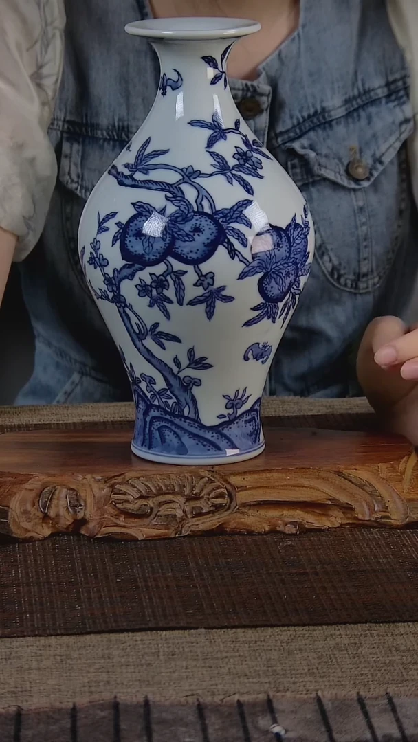 瓶折葵非器手工手绘九桃五福橄榄瓶