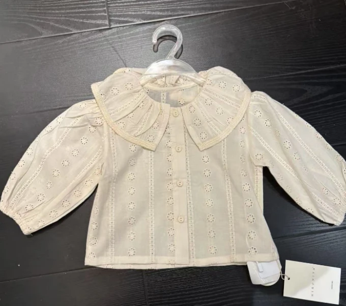 【蕾丝小打底】二Hihoniya~2025宝宝韩版荷叶领蕾丝上衣