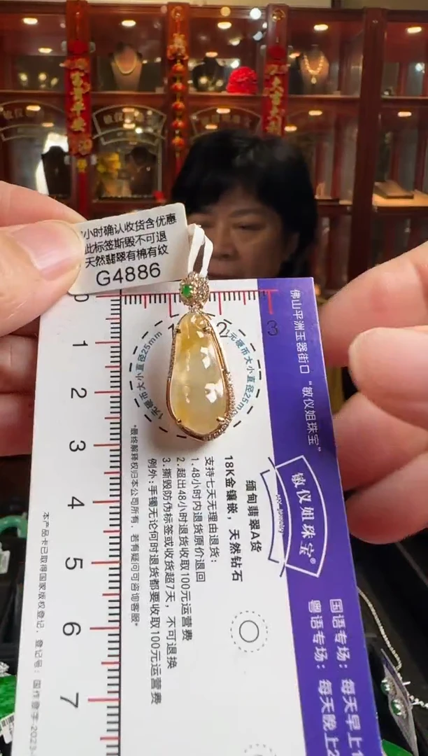 颈饰18K金镶嵌翡翠G4886冰黄富贵豆
