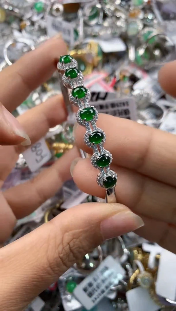 银S925镶嵌戒指翡翠555---8