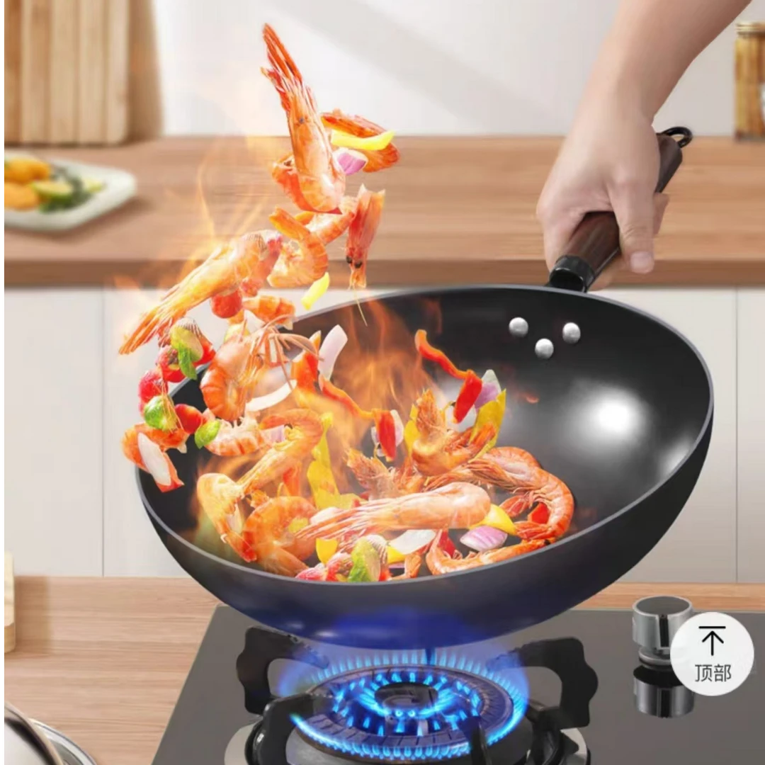 铁锅家用炒菜轻便圆底精铁炒锅不粘锅456(D区)