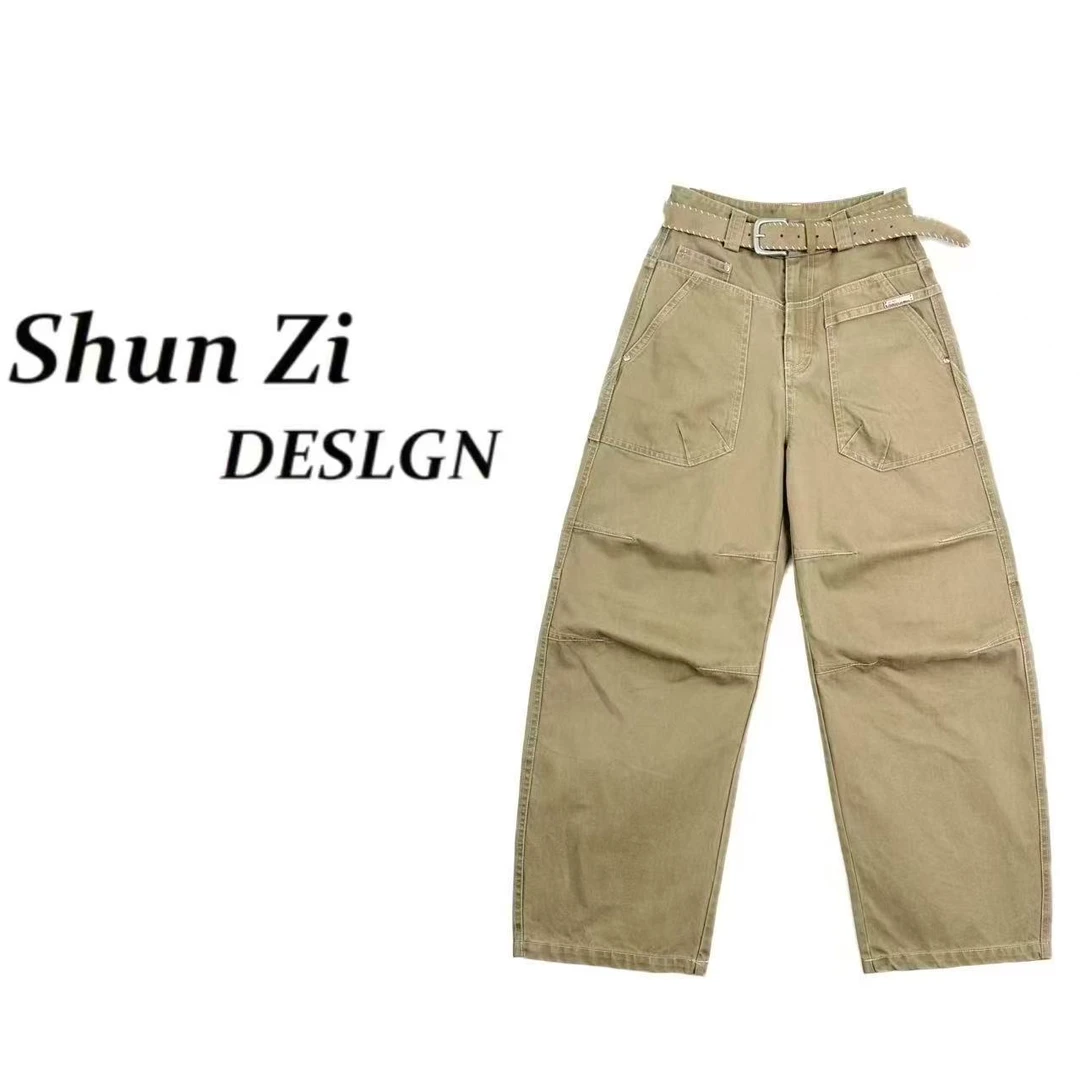 顺子/SZ9917 设计师款欧美复古潮牌时尚洗水牛仔工装窄版直筒裤