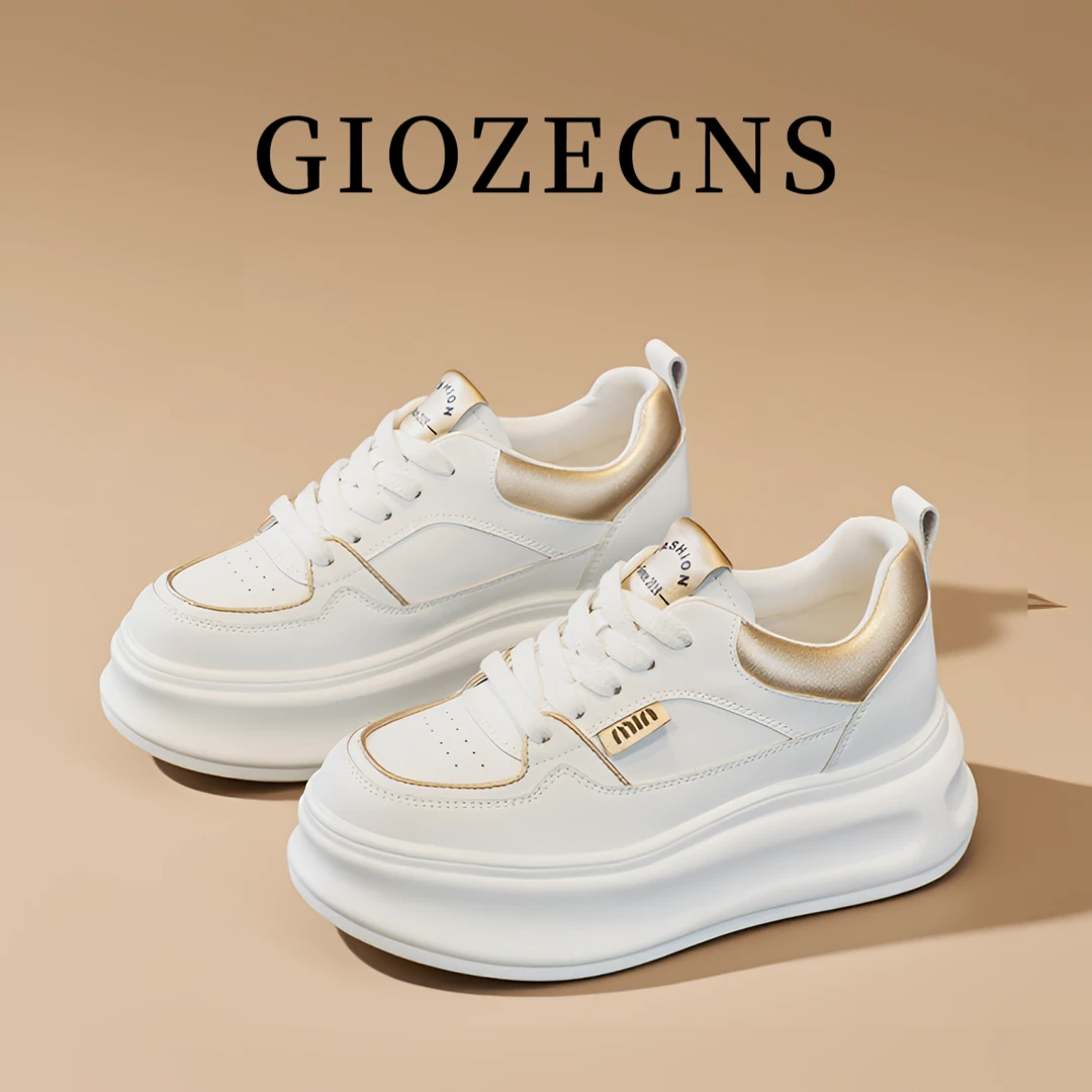 GIOZECNS纪捷希厚底板鞋女款小白鞋新款增高百搭网面轻奢厚底板鞋