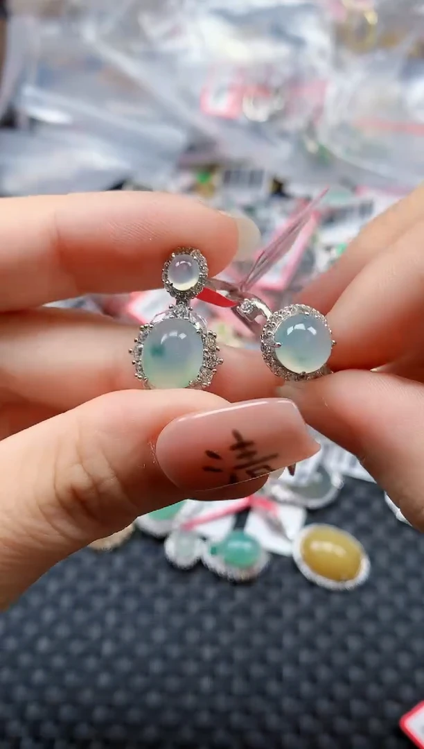 银S925镶嵌戒指翡翠天然A货缅甸翡翠