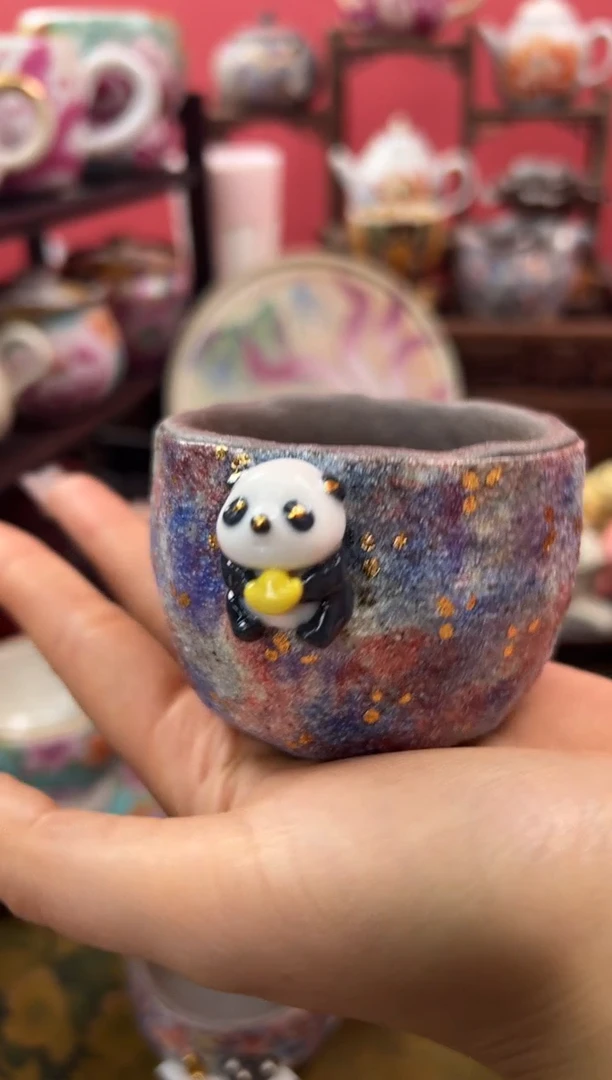 【闪购商品】上古龙窑彩矿岩泥熊猫缸杯