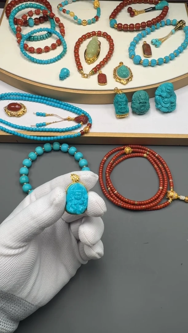 18K金镶嵌绿松石配饰微***～11111