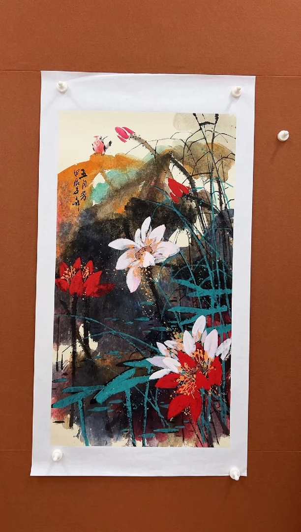 国画李文峰小三尺重彩荷花
