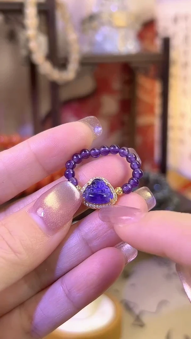 银S925镶嵌戒指水晶紫水晶佛公戒指