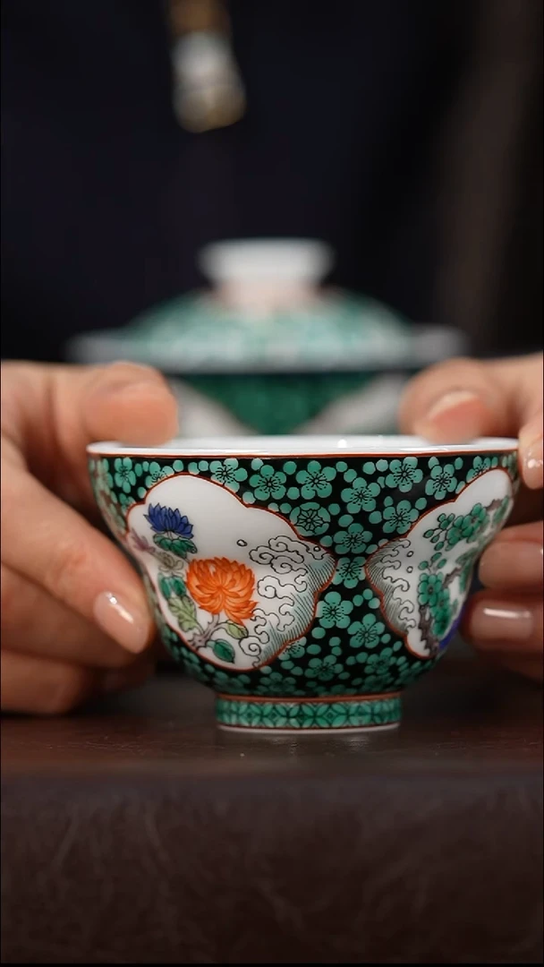 瓷瓷姑娘茶器立勤堂开窗花卉杯