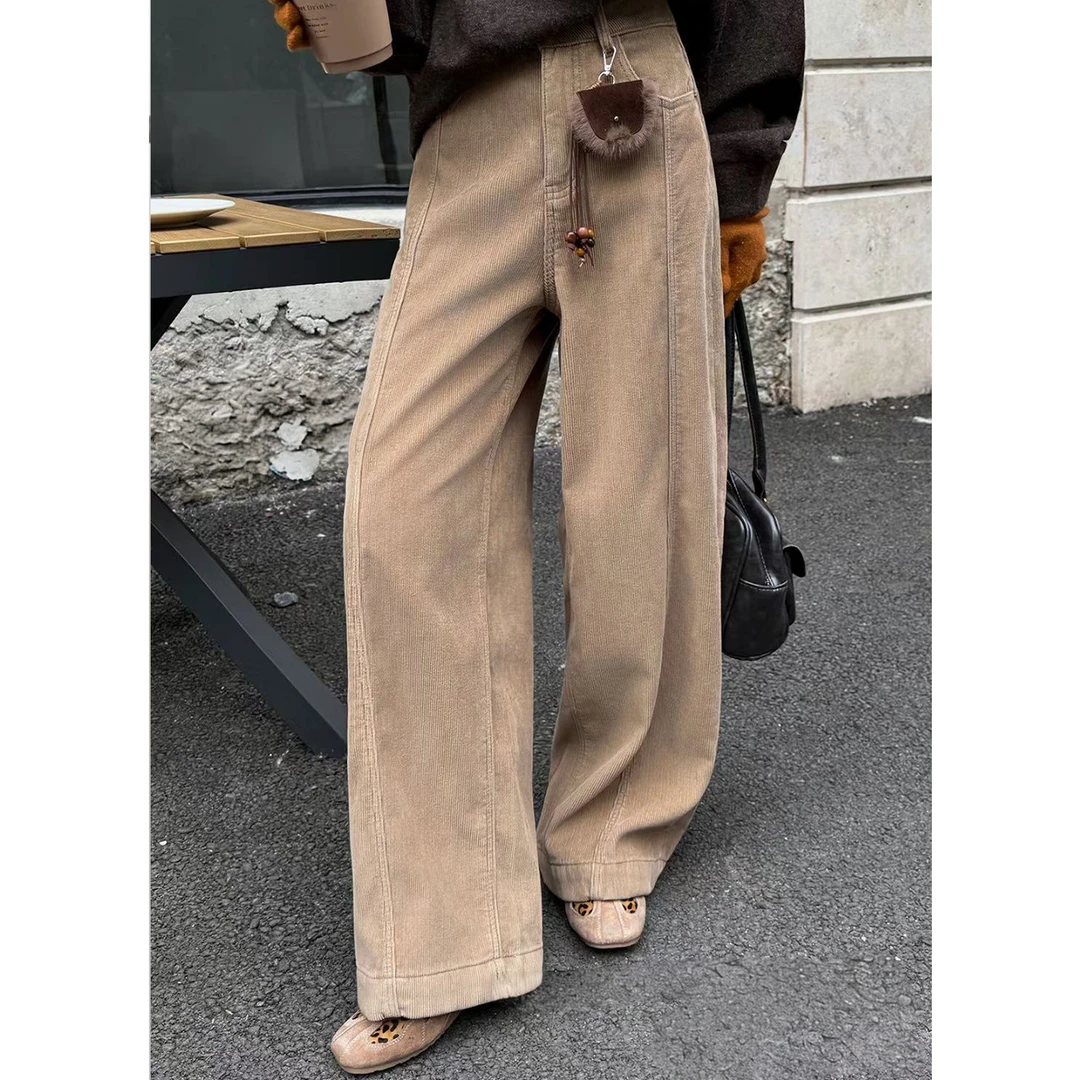 【GeShi】复合灯芯绒弯刀裤高腰显瘦保暖百搭神裤1033