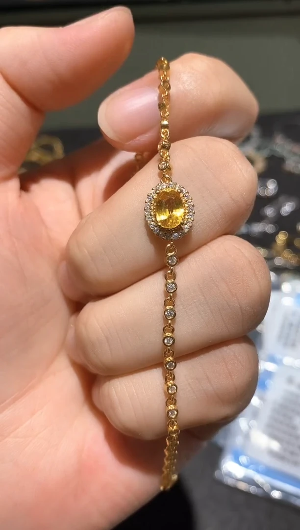 手链蓝宝石银S925镀金镶嵌手链