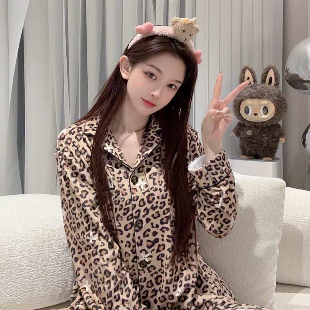 SIEOYJIEA/私迹大榕家viki【新款豹纹 】女款气质长袖家居服套装