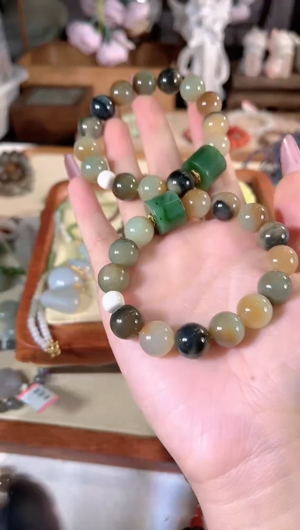 银S925镶嵌手链和田玉多样性发其一孤品默认微瑕