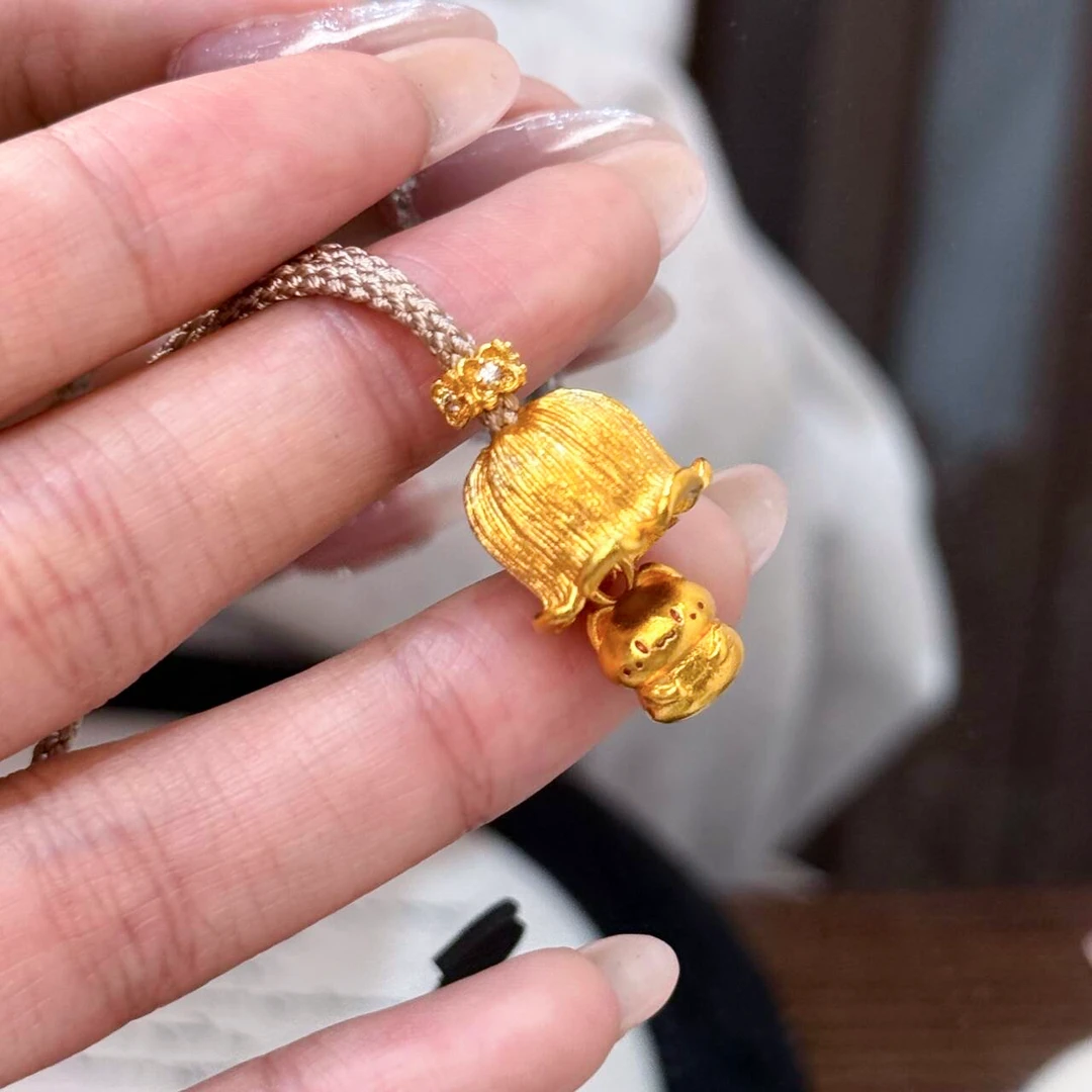 铜合金项链 时尚气质拉丝铃兰花隐藏抽拉爱心小猫项链