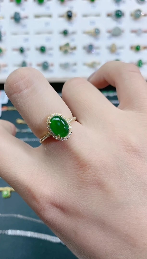 翡翠戒指银S925镶嵌天然翡翠