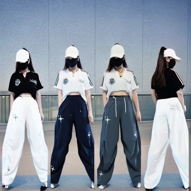 夏季新款透气速干刺绣网格裤子535款时尚休闲百搭显瘦薄款宽松