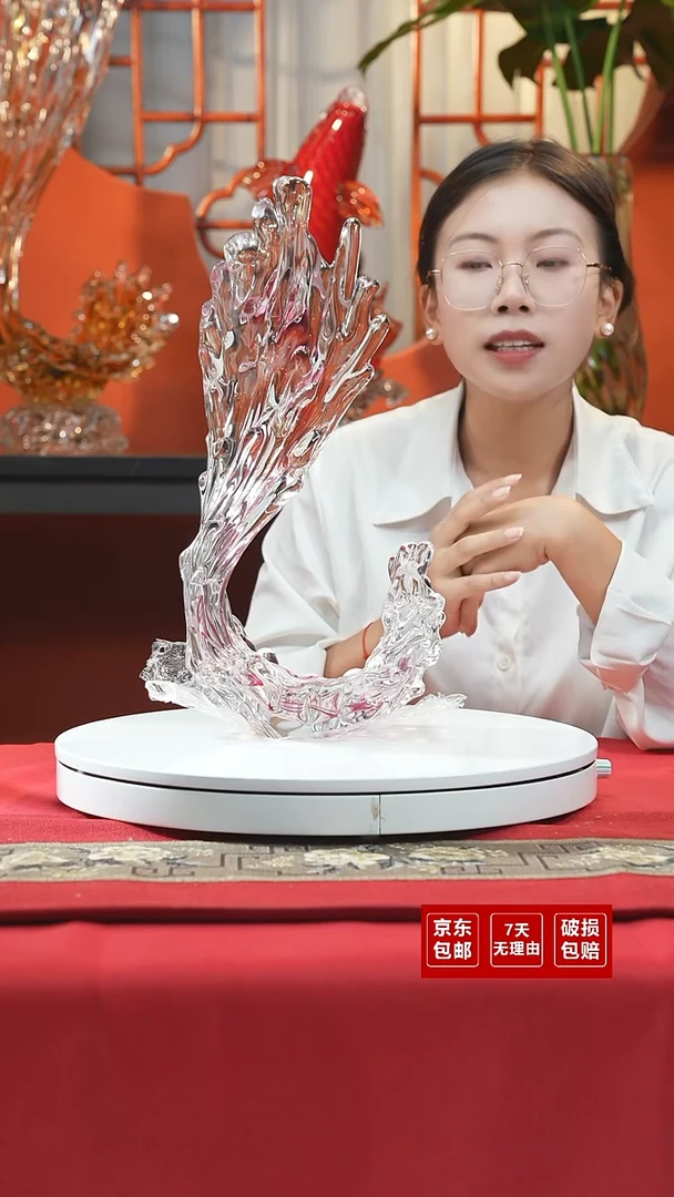 手工艺品琉璃金红色风生水起摆件