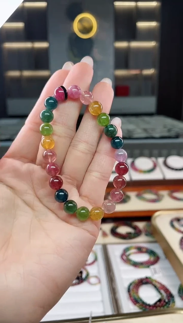 未镶嵌老矿碧玺彩虹单圈手串8mm+碧玺多样性发一条T