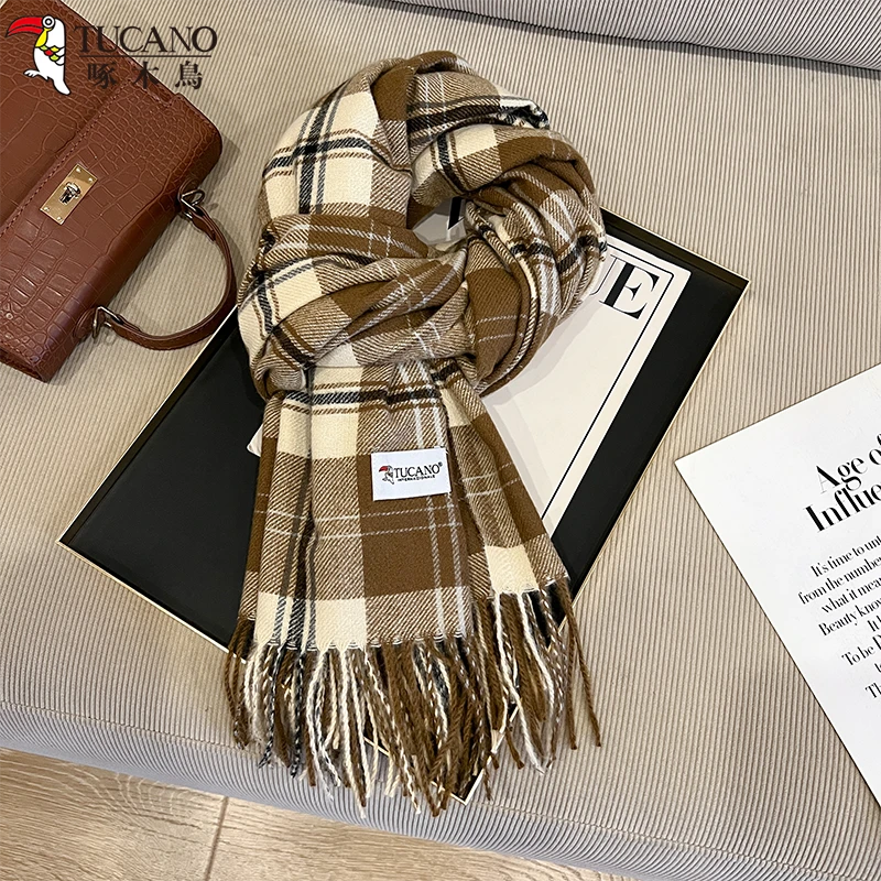 啄木鳥2025新款格纹格子围巾女冬季韩系氛围感保暖时尚jk围脖学生