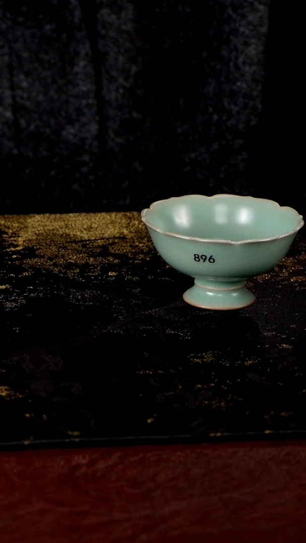 杯896 高足花口杯90cc匠工款君绿釉