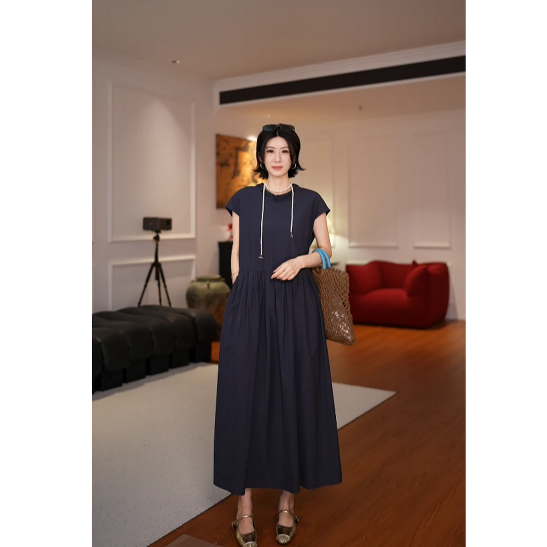 GU JIFEN｜巴黎雅韵｜法式刺绣圆领宽松显瘦连衣裙 X56709