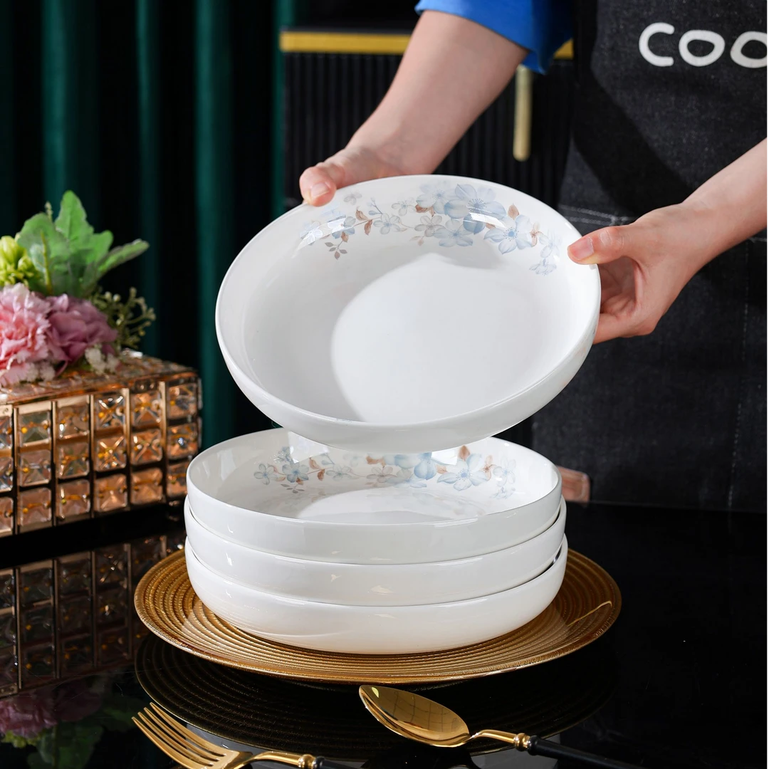 蓝星花海8英寸窝边盘4只碗碟2025新款套装家用碗盘乔迁餐具